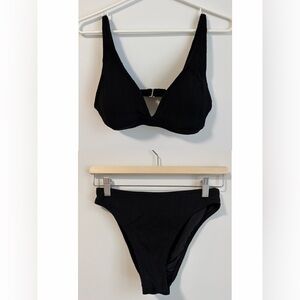 Simons Ribbed Black Swimwear Bikini Set